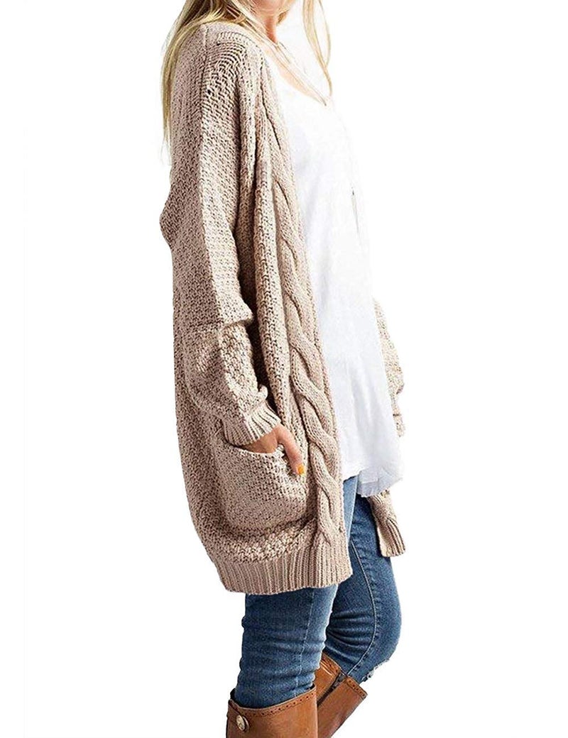 GRECERELLE Women's Long Sleeve Knit Cardigans Sweater Blouses with Packets for Fall Winter(Large, Khaki) - Image 2